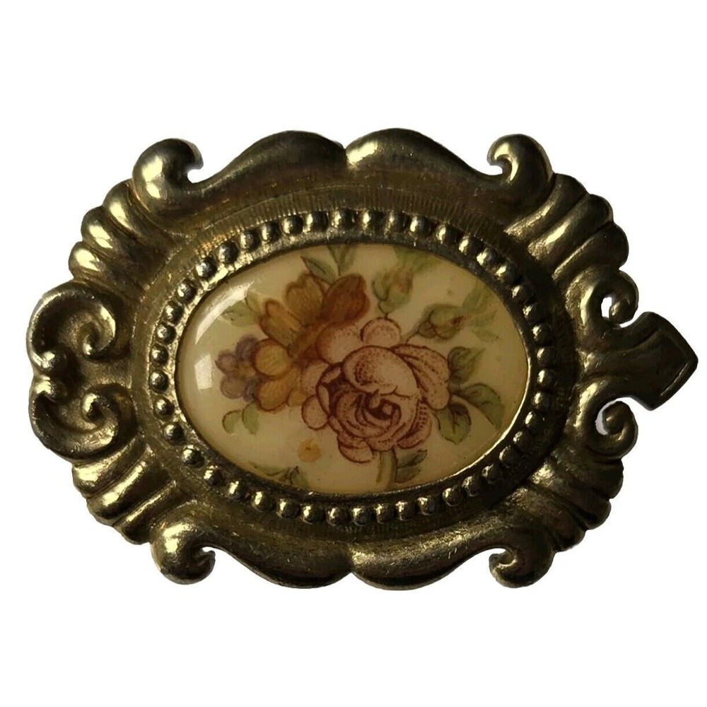 Porcelain Rose Gold Plated Antique Pin Genuine Patina